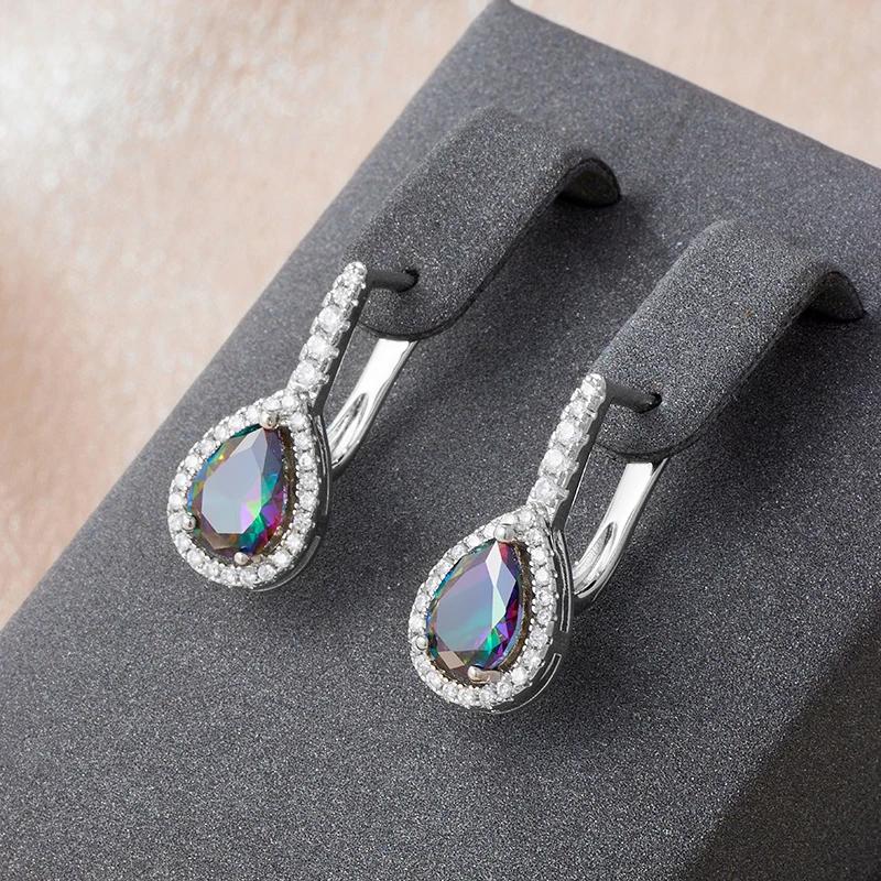 Drop Shape Colorful Zircon Silver Color Earrings Full Inlay Sparkling White Zircon Party Wedding Luxury Jewelry