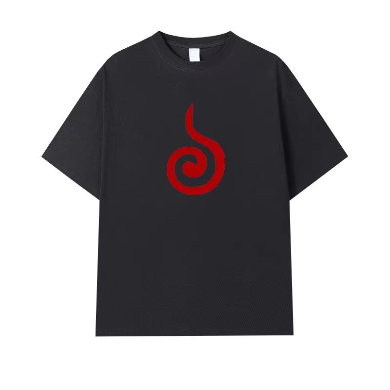 Kids Uchiha Clan Symbol Cotton T-Shirt,Boys Girls Anime Printed Short Sleeve Tee, Minimalist Vintage Naruto Casual Children Top