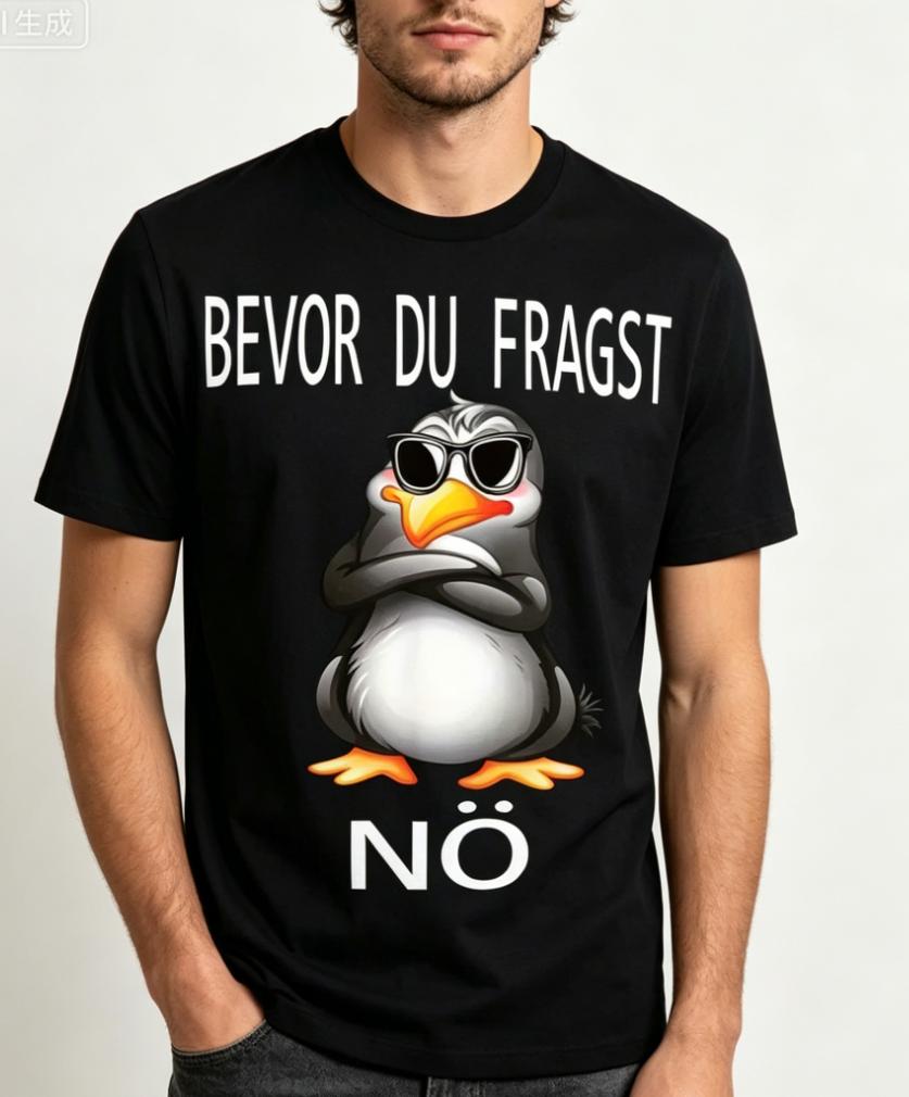 Funny Gerunisex Text Penguin Tshirt With Bevor U Fragst No Slogan Glasses Unisex Crew Neck Short Sleeve Tee Unisex Unisex Black Shirt