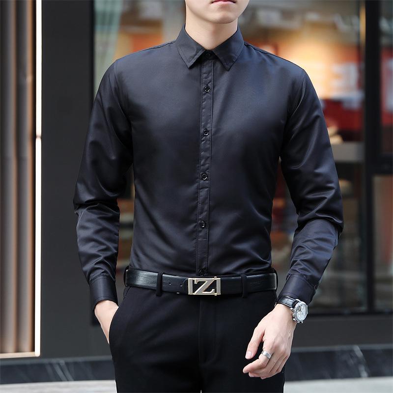 Men's 2025 Slim Fit Formal Long-Sleeved Shirt - Trendy Casual Solid Color Professional Attire