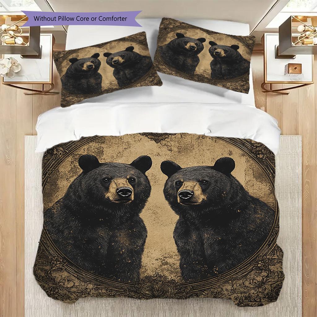 Black Bear Pattern Bedding Quilt Set Quilt Cover Pillowcase Home Decoration Birthday Gift (1 * duvet cover + 2 * pillowcase, without core)