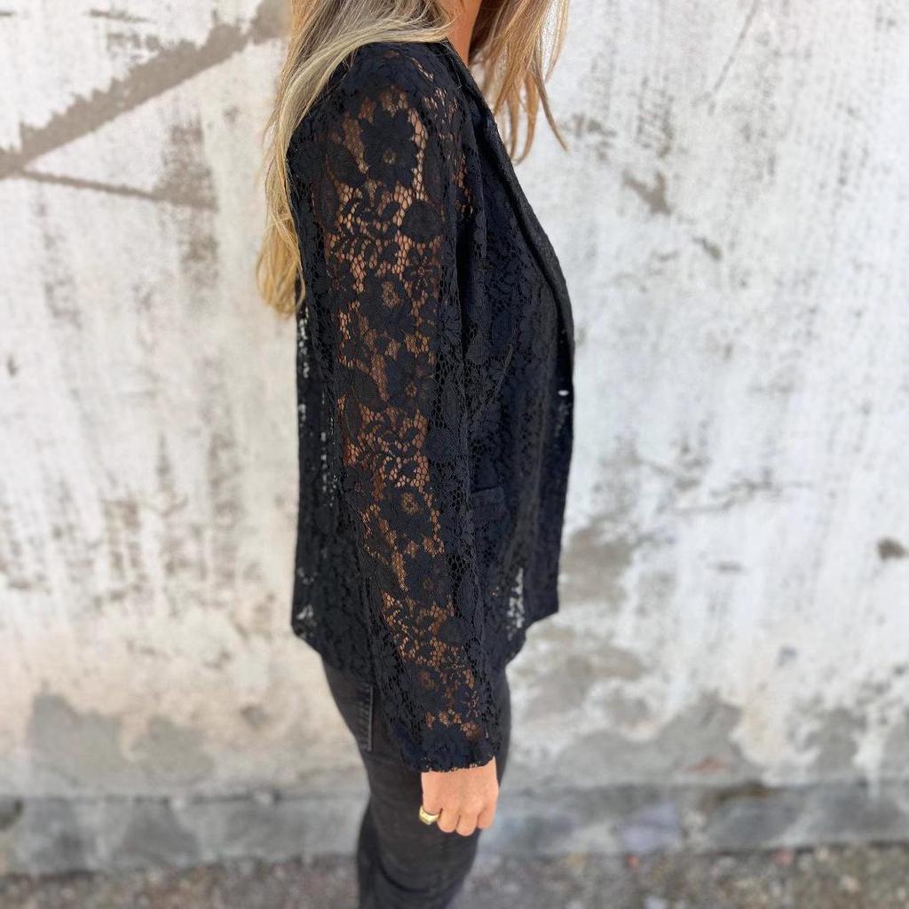 2025 Spring/Summer European & American Women's Fashion Lace Blouse Suit - Trendy Casual Solid Color