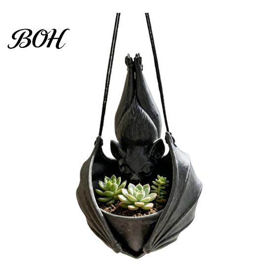 Support de Plante Paysager Distinctif Pot Suspendu en Forme de Chauve-souris, Pot Gothique pour Intérieur Extérieur Jardin Ambiance Mystérieuse Décoration Murale d'Exposition, Unique