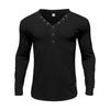 Herren Farb-Dünn Langarm T-Shirt Lässig Basis Schlank Knopf V-Ausschnitt Strickjacke