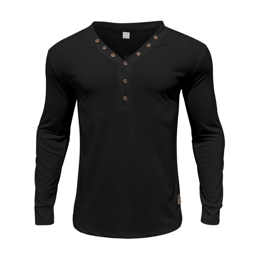Herren Farb-Dünn Langarm T-Shirt Lässig Basis Schlank Knopf V-Ausschnitt Strickjacke