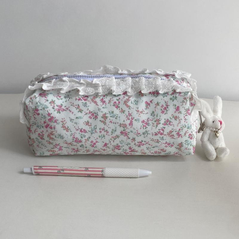 High Quality Lace Floral Pattern Pen Bag Zipper Design Large Capacity Pencil Case Stationery Organizer School Office