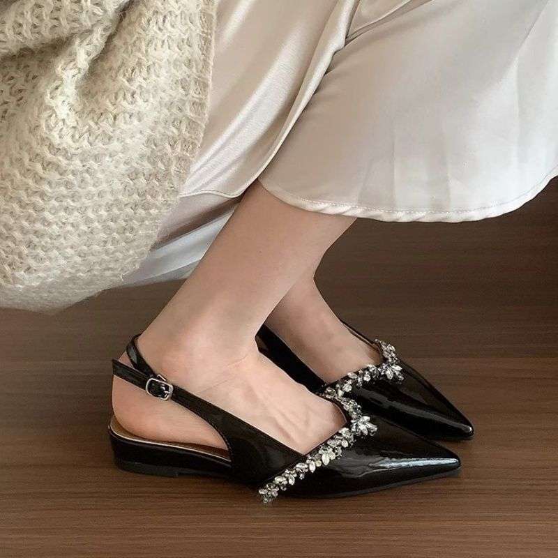 French Temperament Niche Pointed Rhinestone High Heels Single Shoes 2025 Fairy Shoes Bag Head Spring and Summer Sandals