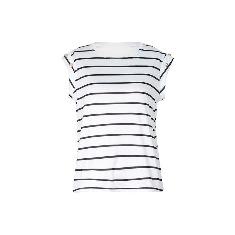 Summer Women Sleeveless Striped T-shirt O Neck Print