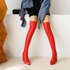 Q/Women's High Heels Boots, Fashionable Solid Color Pointed Thick Heels, Oversized Knee Length Boots