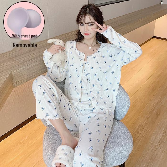 Pure Desire Women's 3-Piece Pajama Set: Long Sleeve, Spring/Autumn Cotton, Padded Camisole, Sexy Homewear