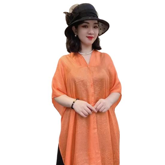 Summer Shawl V-Neck Buttons Placket Lightweight Sun Protection Versatile Beach Shawl Solid Color Vacation Sunscreen Shawl