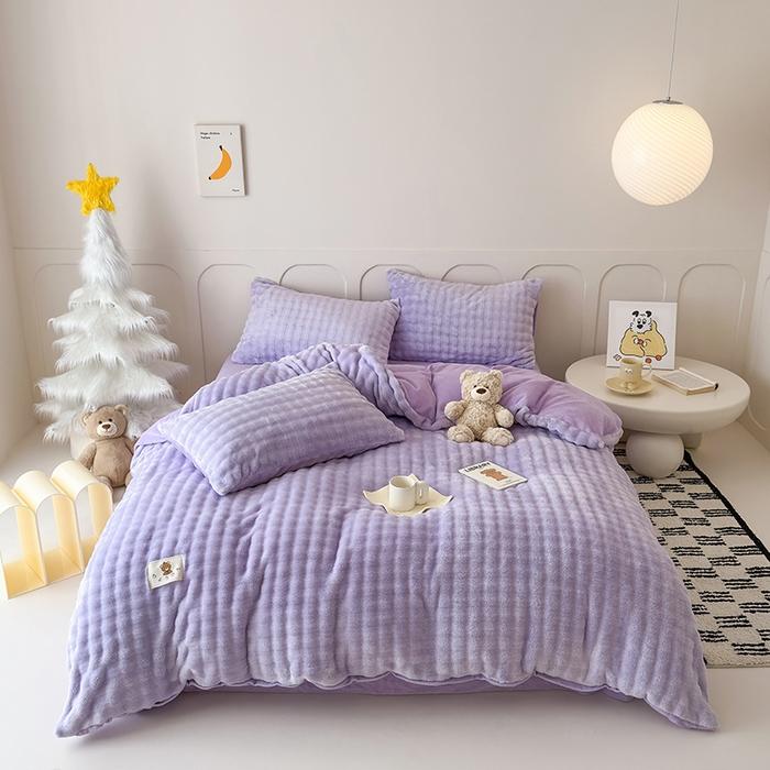 

Solid Color Simple High Gram Heavy Bubble Rabbit Plush Four-Piece Set Autumn and Winter Thickened Fleece Kit Bedding 1.8m sheet 4pcs