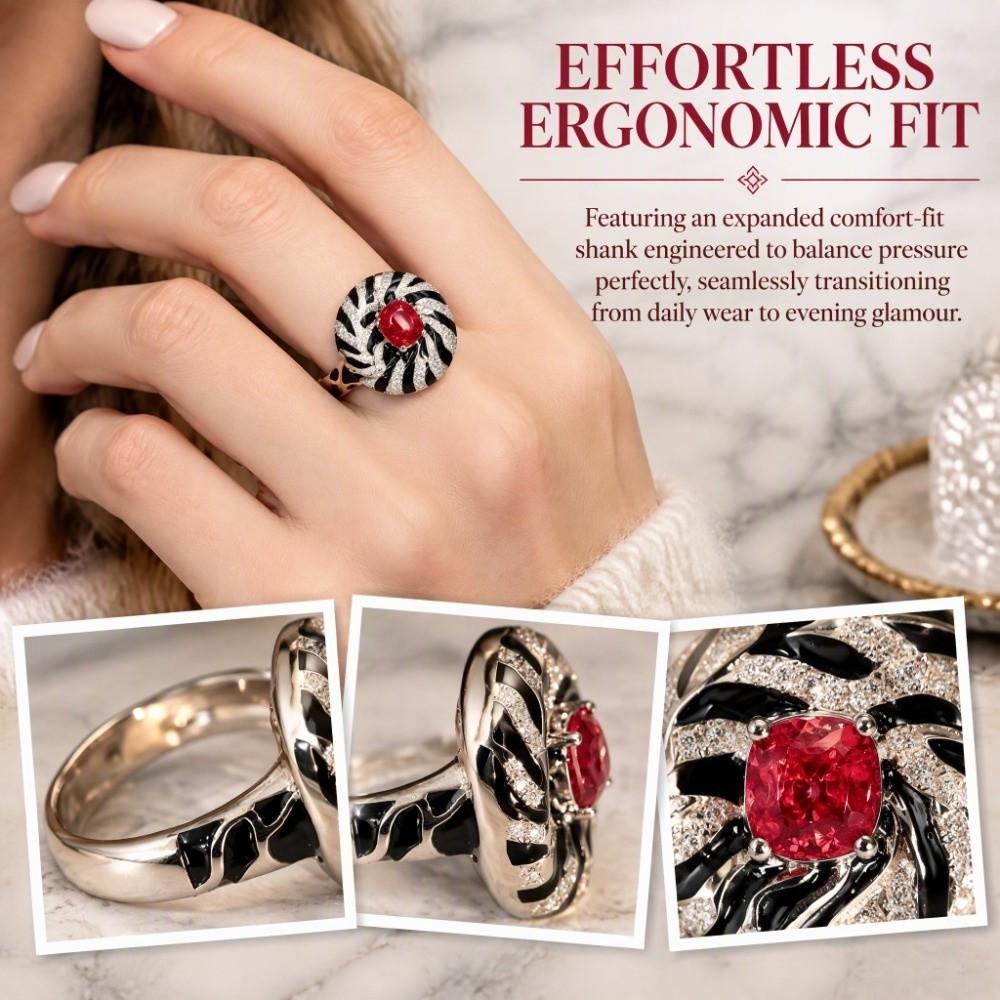 Black Enamel Statement Ring Wide Leaf Design Rings Vintage Enamel Rings  Bohemian