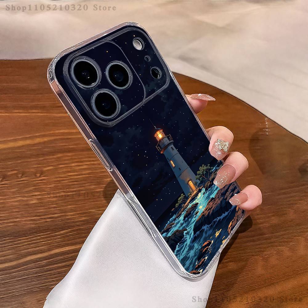 Lighthouse Anime Phone Case For iPhone 17,16,11,15,13,14,12,Air,Mini,Plus,Pro,Max,Plus,E Clear Soft Shell
