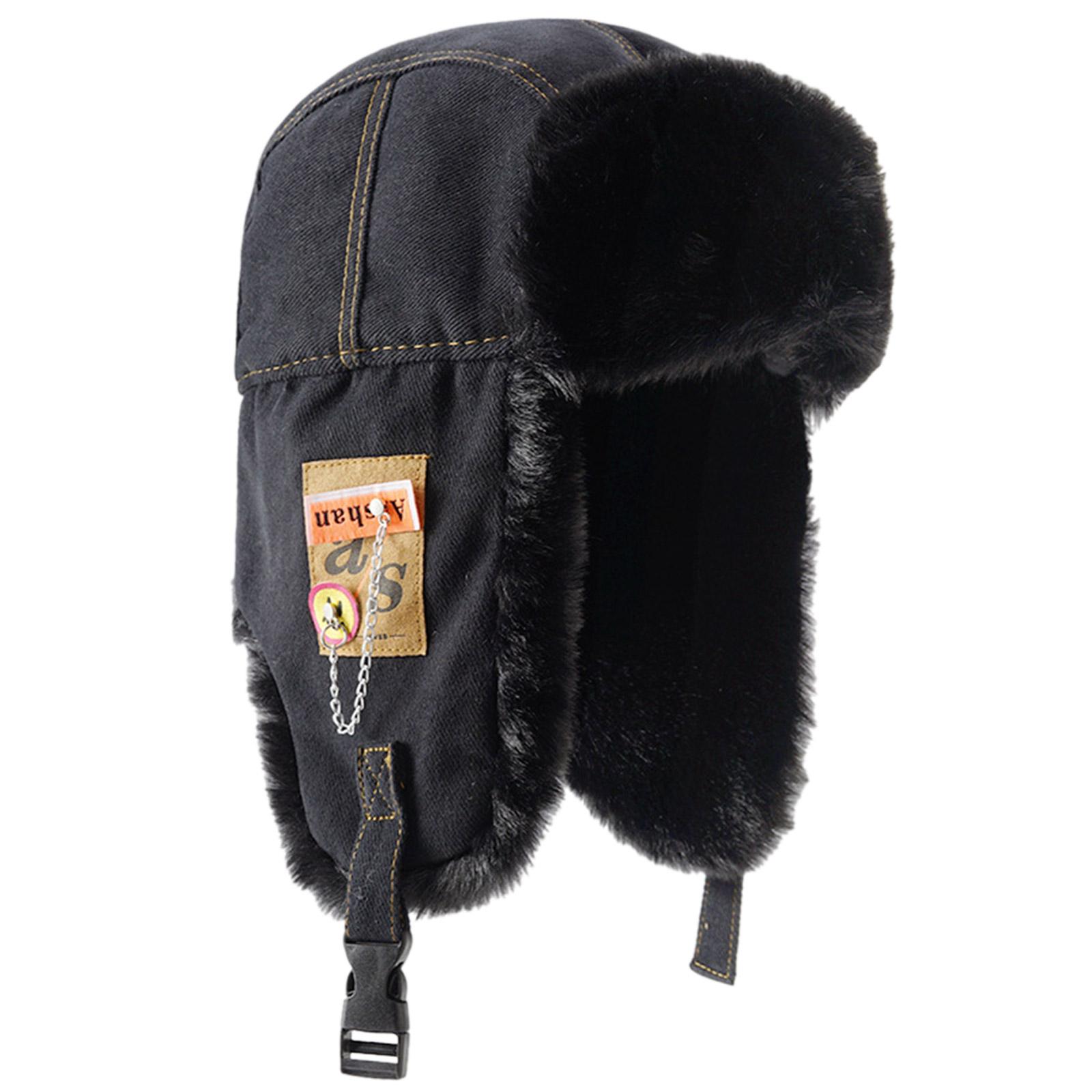 

Винтажная шапка-ушанка с плюшевой подкладкой для подростков и взрослых, ветрозащитная зимняя шапка, утолщенная шапка с ушками, сохраняет тепло, шапка для катания на лыжах, велоспорта чёрный