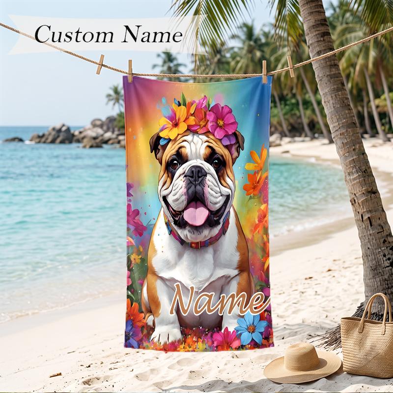 Cute PUPPY Custom Name Printed Beach Towel Personalized Soft Towel For Swimming Beach Travel