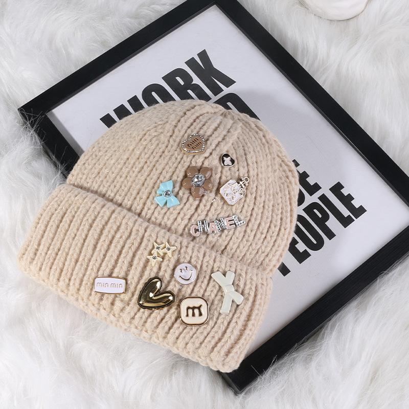 Korean version designer knitted hat children's sweet button face small wool hat autumn and winter bag head warm cold hat