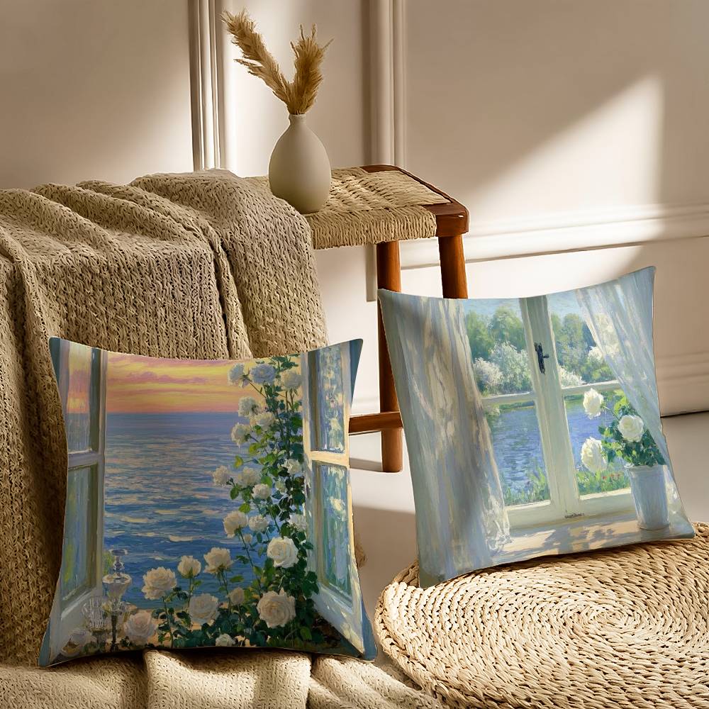 Beautiful Warm Landscape Paintings Pillow Case Printed Brushed Fleece Pillow Baby Skin-Touch Eco-Friendly Dye-Sublimat