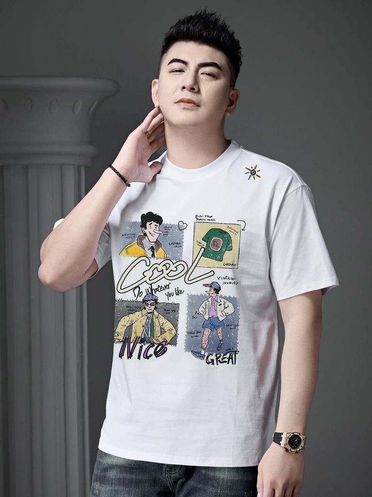 European Goods 2025 Summer New Men's Round Neck Short-Sleeved T-Shirt Trendy Brand Cartoon Print Top Casual Half-Sleeved T-Shirt