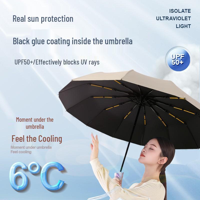 Men's XL 10-Rib Dual-Use Automatic Folding Umbrella for Sun & Rain