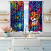 2pcs curtains with blue and colorful cat patterns, made of high-quality fabric with delicate touch, luxurious and beautiful
