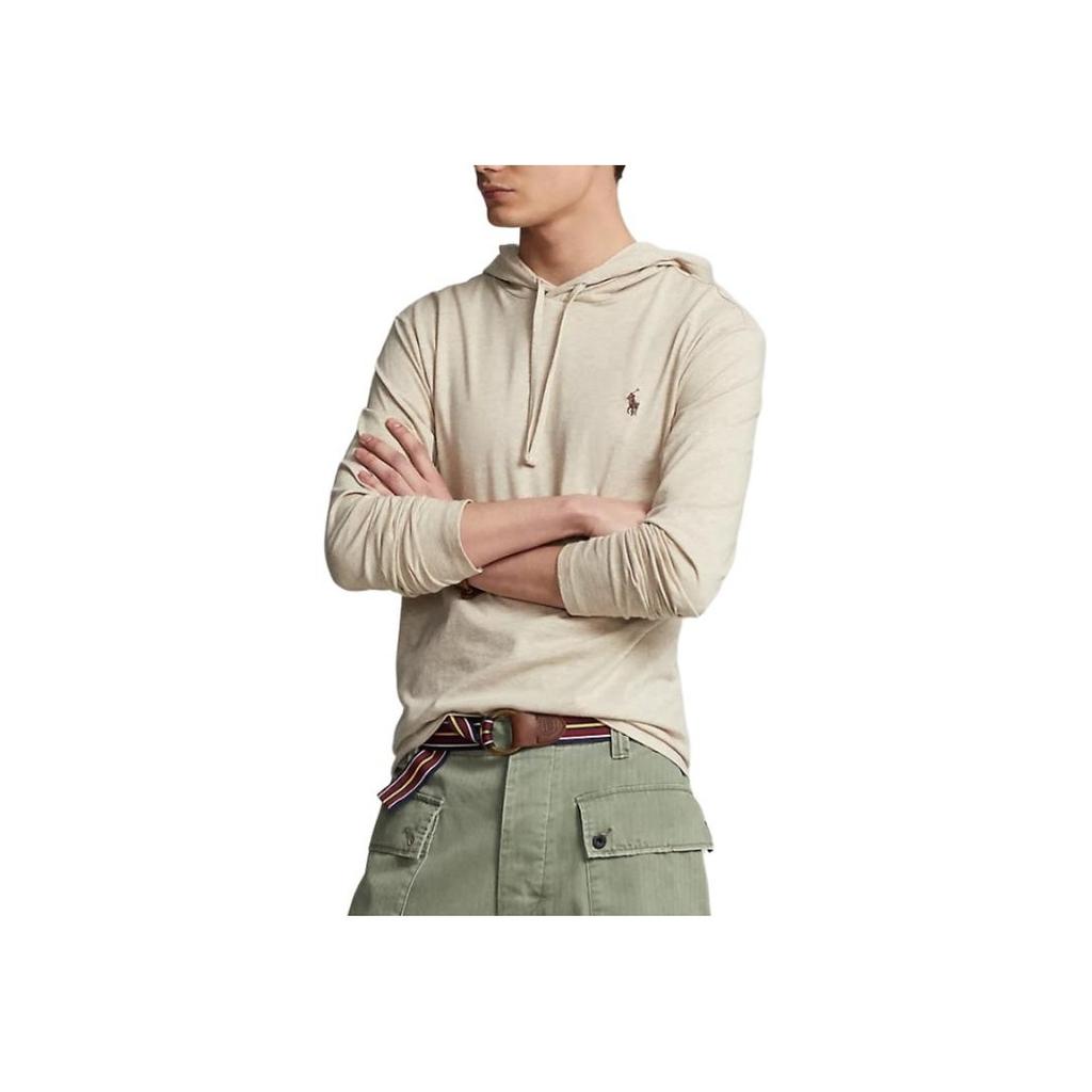 Polo Ralph Lauren Logo Embroidered Hooded Pullover Long Sleeve Sweatshirt Men Sweatshirt Beige 606356