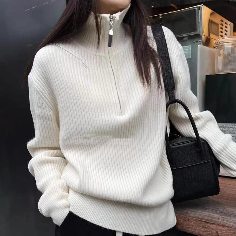 Fashion Half-zipper Turtleneck Women's Sweater Autumn and Winter New Long Sleeve Inner Knitted Pullover Sweaters Elegant Simple Top Clothes 2503