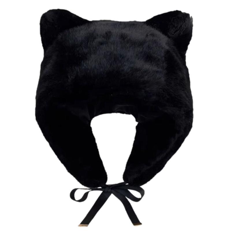 

Furry Hat Head Wrap Furry Kitten Soft Thicken Hood for Women Outdoor Wear Thicken Ear for Winter Sports Cycling Skiing 1