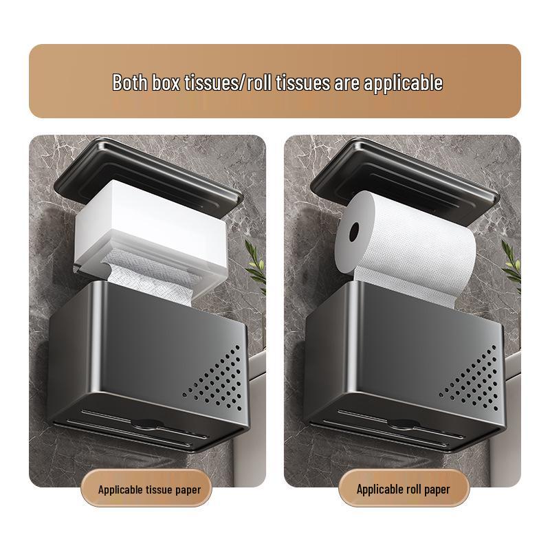 Punch-Free Wall-Mounted Waterproof Toilet Paper Holder with Storage Rack