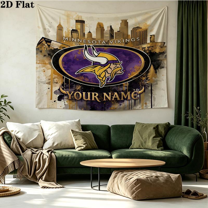 Custom Name Minnesota Vikings Printed Tapestry – Wall Hanging for Bedrooms, Dorms, and Home Decor