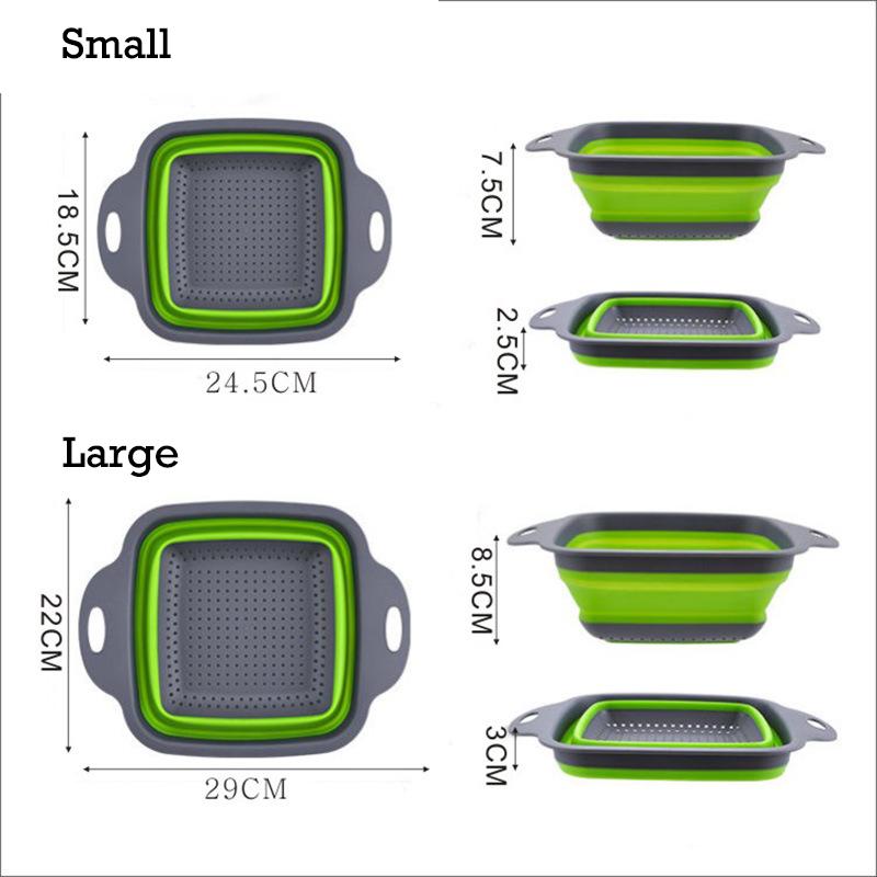 Foldable Square Vegetable Fruit Drain Basket with Handle Food Storage Basket Vegetable Washing Strainer Fruit Tray Kitchen Tool