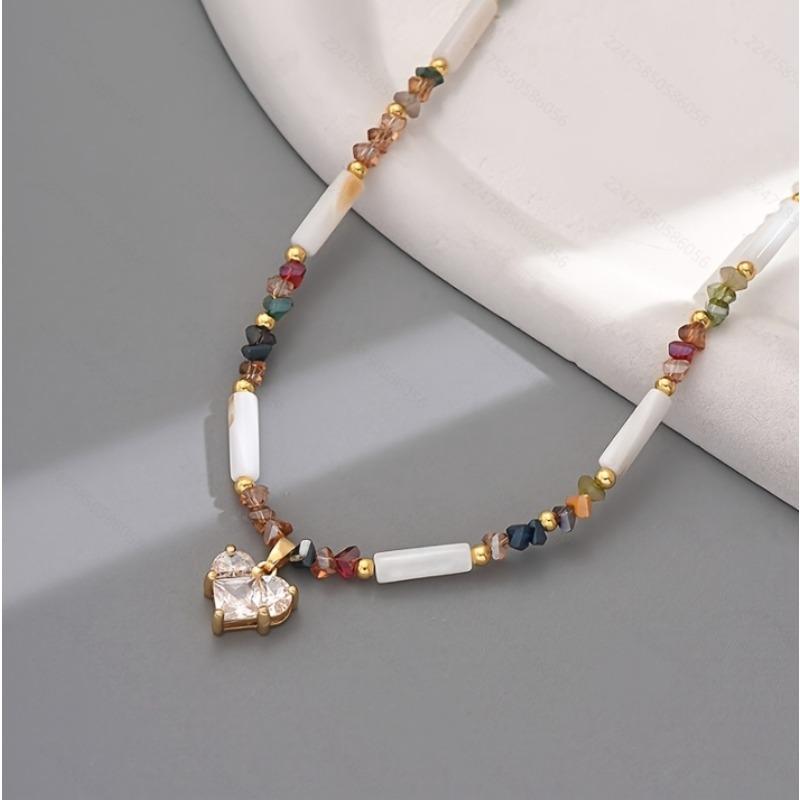 Boho Elegant Irregular Imitation Pearl Beads Chain Necklace Heart Pendant Choker Necklace For Girls Jewelry Vacation Party Gift