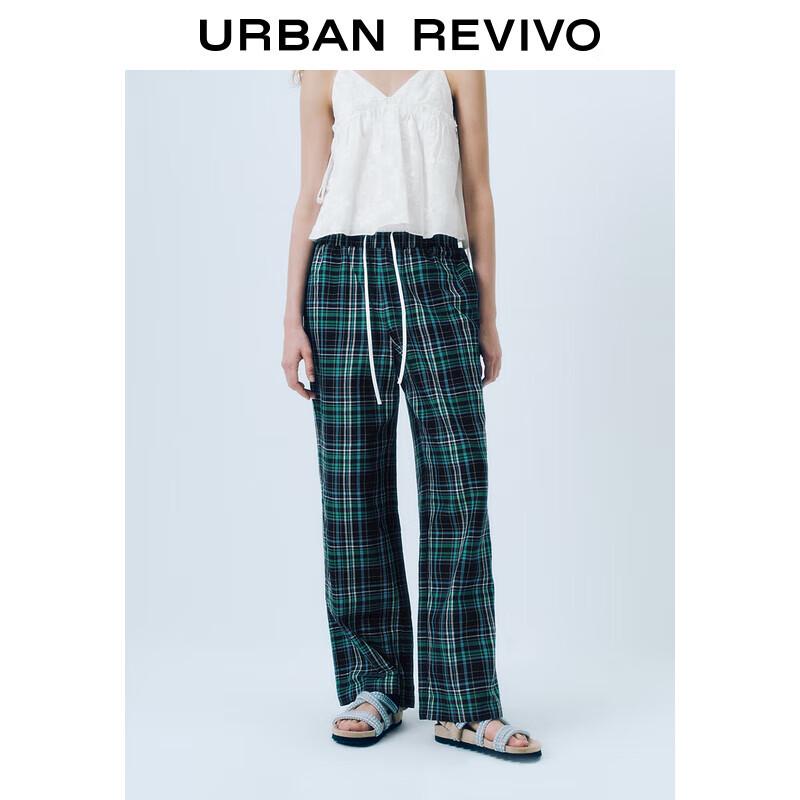 UR Women's Spliced Drawstring Plaid Straight Leg Pants