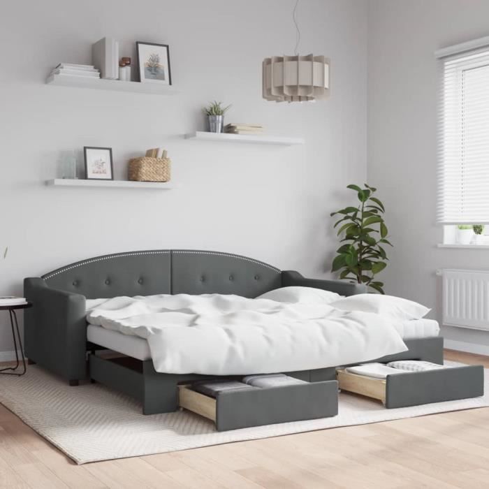 VidaXL Daybed with Trundle and Drawers Dark Grey 90x190 Cm Fabric 3197577