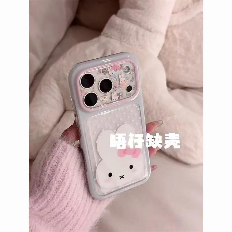 Cute Light Blue Edge Penetrating Star Rabbit Fine Hole Double Shell Suitable for Apple 17promax/16/15 Mobile Phone Case