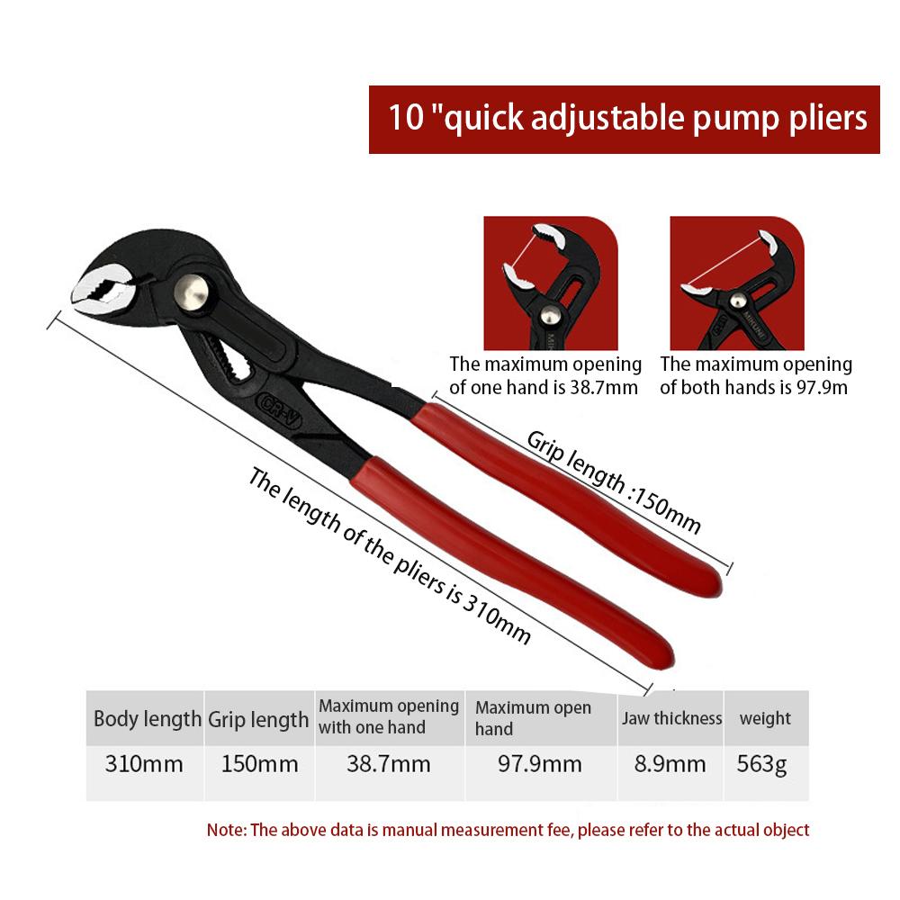 7-12inch Water Pump Pliers Multifunction Automatic Plastic Handle Adjustable Pipe Wrench Large Opening Bathroom Plumbing Tool