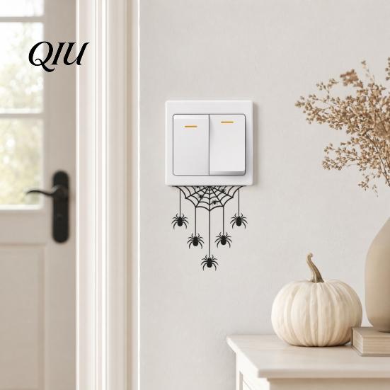 Upside Down Spider Switch Decal Halloween Web Light Sticker, Decal, Removable Creepy Wall Ornament Decals, PVC Waterproof Art for Home Bedroom