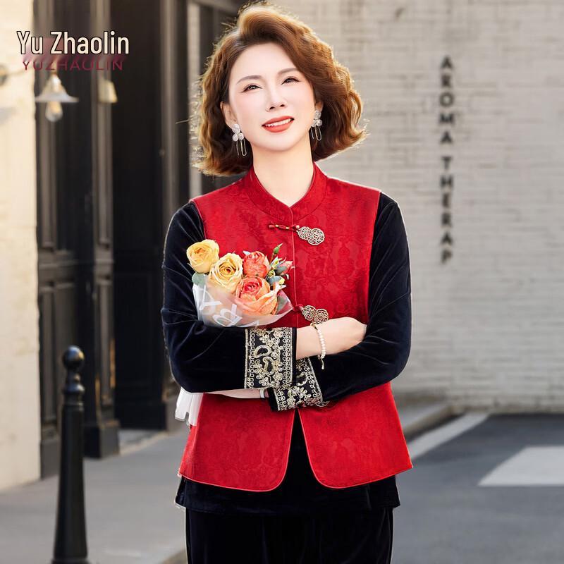 

YUZHAOLIN Women s New Chinese Style Velvet 3-Piece Set 4XL