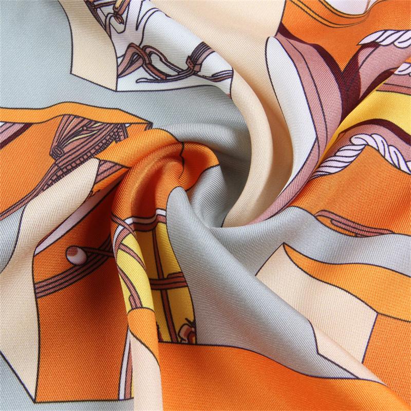 90x90cm New Design Shawl Geometric Printed Silk Scarf Square Scarves Lady Wraps Kerchief Woman Neck Shawl Wraps Echarpes
