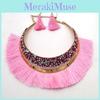 Vintage Tassel Sequins Necklace Earrings For Women With Geometric Shape Alloy Chain Jewelry Gift
