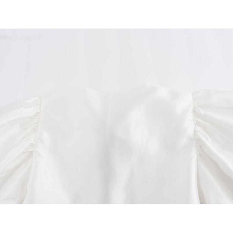 Kaslead New Arrival Women's Clothing Fashion Style Fashion Minimalist Plaid Lantern Short Sleeve Round Neck Top 1233484