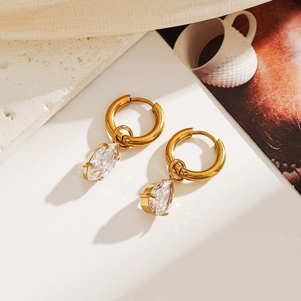 18K Gold Waterproof Stainless Steel Hoop Earrings with Cubic Zirconia.