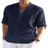 Men Loose Solid Imitation Linen Long Sleeve Shirt, Plus Size Cotton Linen Style Shirt