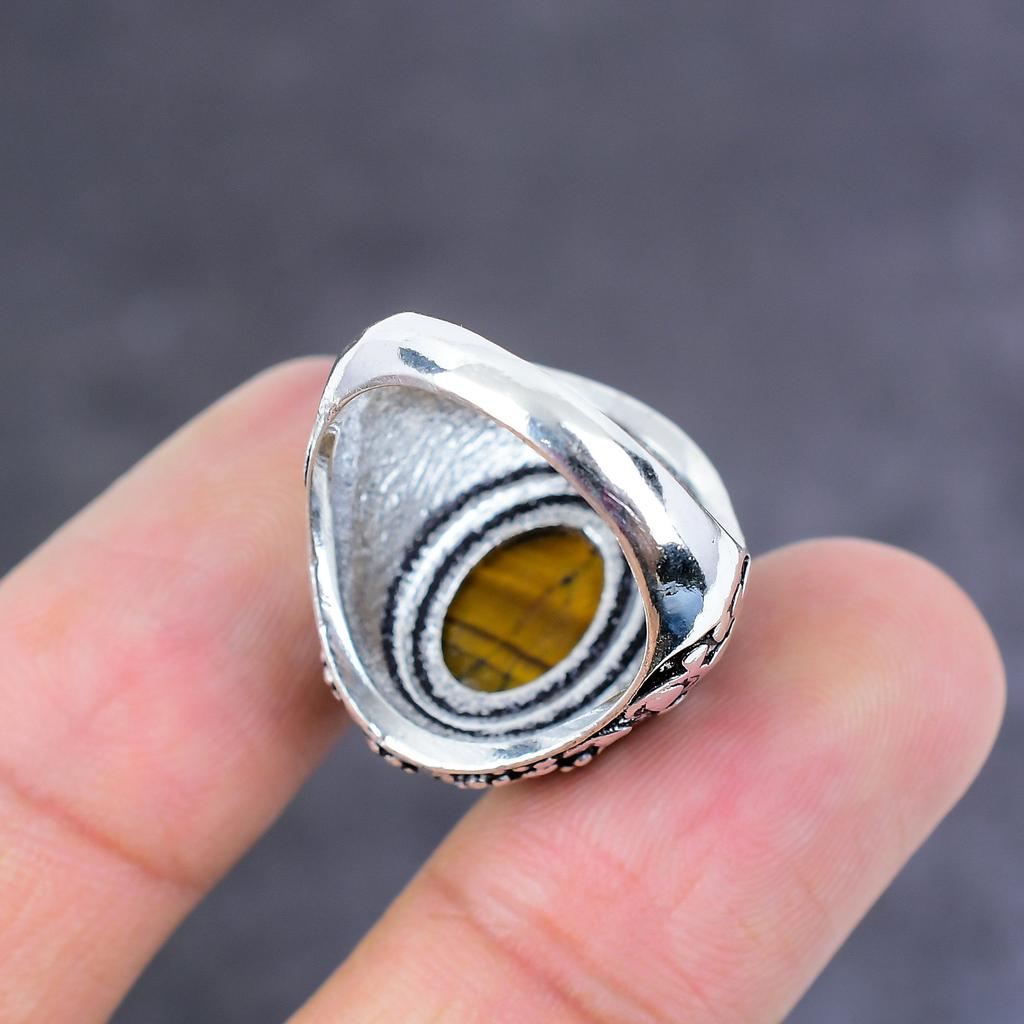 Natürlicher Tigerauge Edelstein Handgefertigt 925 Sterling Silber Schmuck Ring Größe 6 P8w56