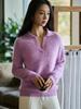 Pure Wool Lapel Knit Long Sleeve Women's Soft Brushed Base Layer for 2025 Autumn/Winter