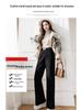 Petite Beige Fleece Chenille Wide-Leg Pants - Women’s High-Waisted Slim-Fit, Autumn/Winter Casual Straight-Leg XS-150