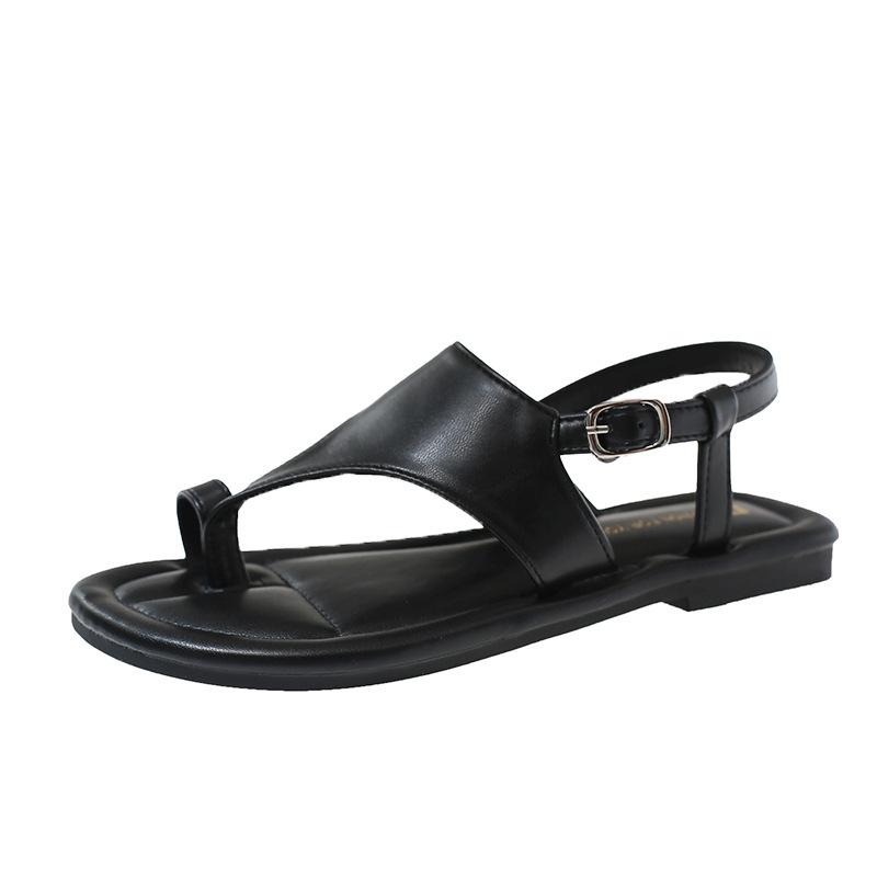 Damen Zehentrenner, Damen Sommerurlaub Stil Flache Römische Sandalen mit Röcken, Lässige Strandsandalen