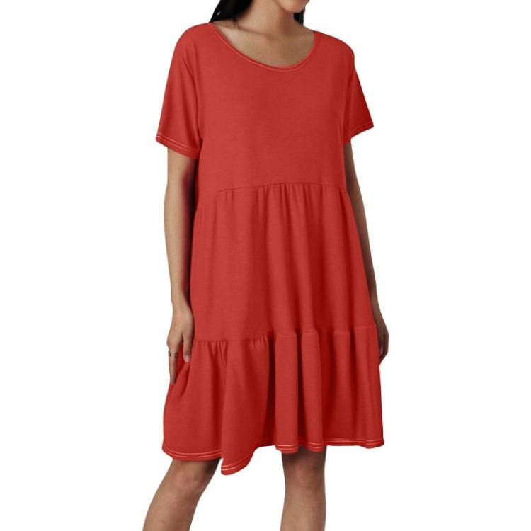 Women Casual Round Neck Short Sleeve Ruffle Dresses Fashion Summer