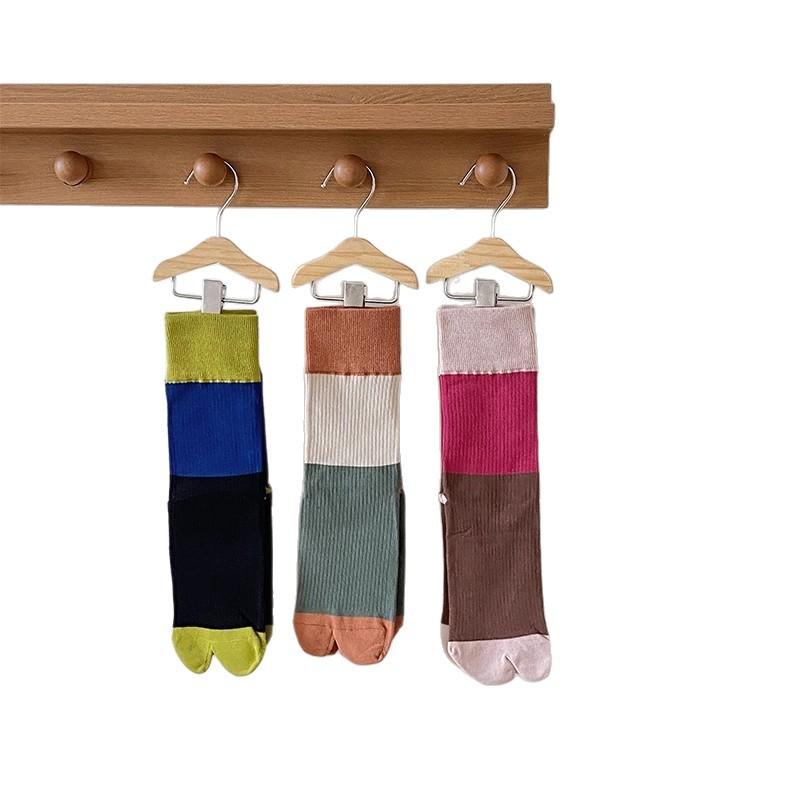 Female Spring and Autumn Trend Personality Splicing Collision Color Boneless Two Toes In The Tube Stack Socks