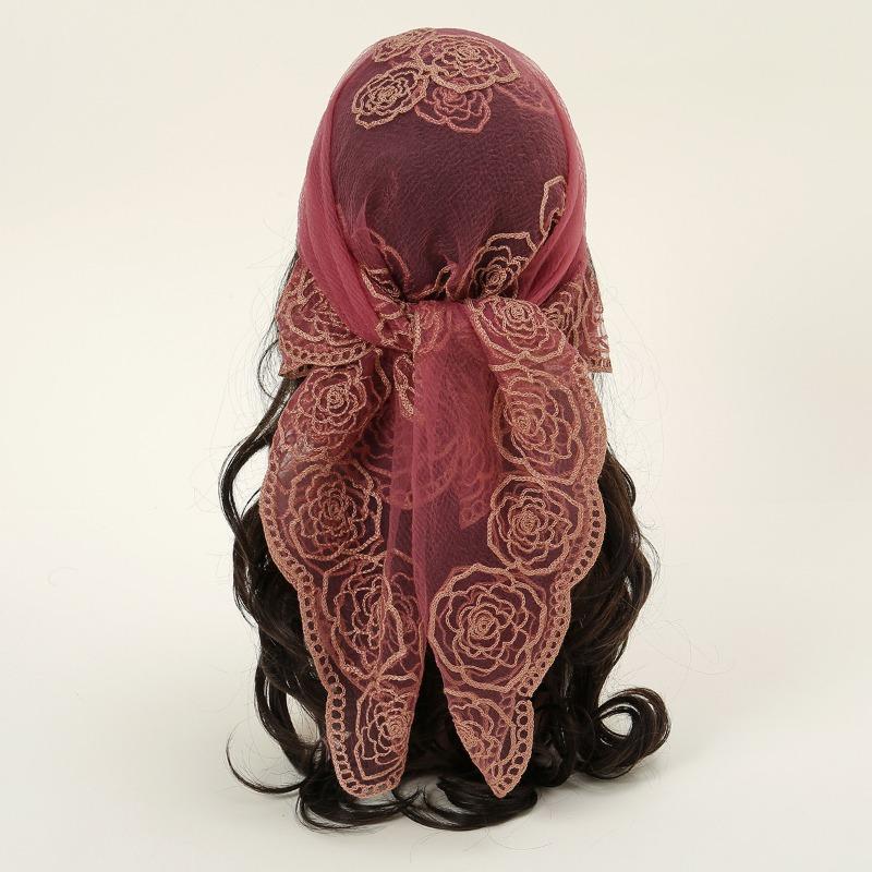 * CM Popular Embroidered Square Scarf Decorative Silk Scarf Fashionable Versatile Rose Bag Headscarf